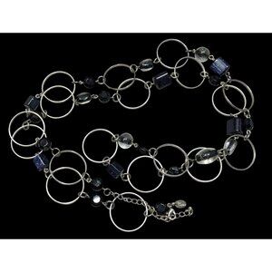 Lia Sophia Moondust Midnight Blue Sparkle Beaded Necklace With Silver Tone Rings